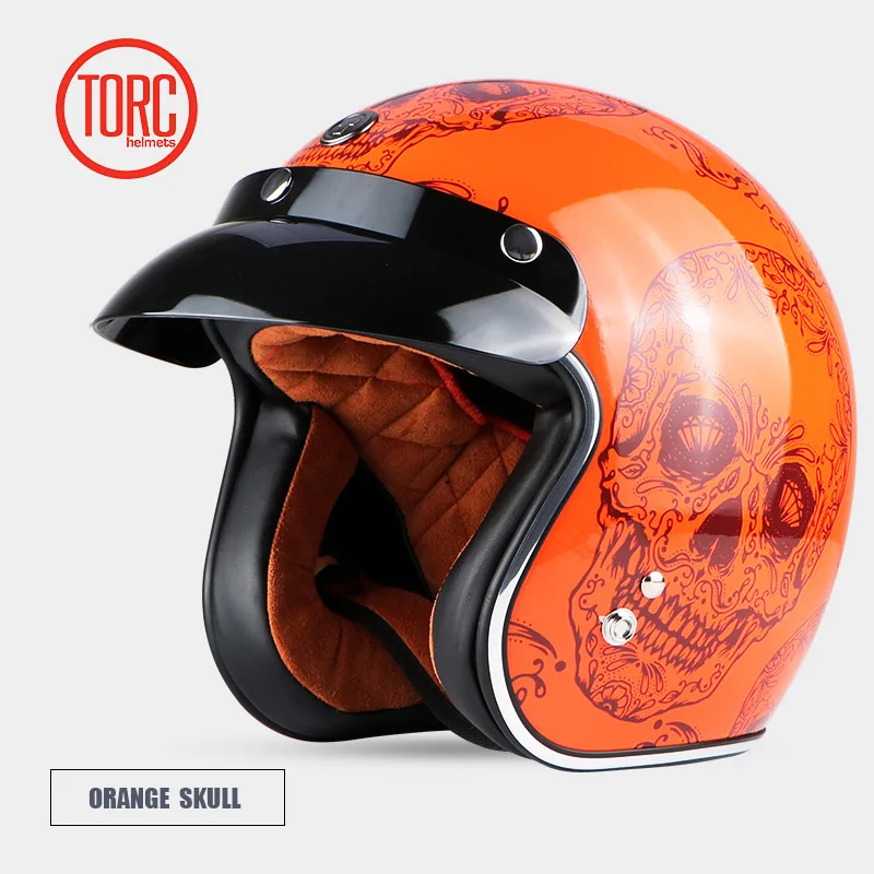 Шлем TORC moto cycle с открытым лицом классический винтажный шлем jets мотоциклетный шлем в стиле ретро capacete moto queiro ew casco moto DOT T50 - Цвет: ORANGE SKULL