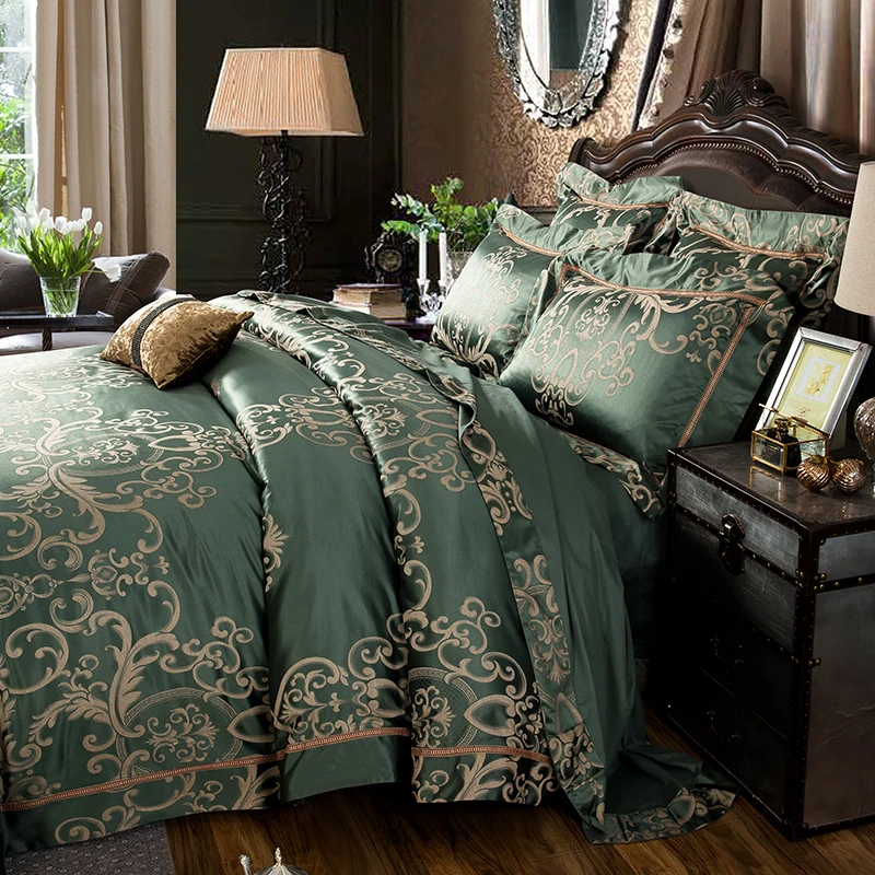 Juego de cama de lujo con diseño de Jacquard, juego de sábanas de tamaño King Queen, conjunto de edredón, edredón, funda de almohada, juego de cama parure de lit Juego de cama de lujo con diseño de Jacquard, juego de sábanas de tamaño King Queen, conjunto de edredón, edredón, funda de almohada, juego de cama parure de lit