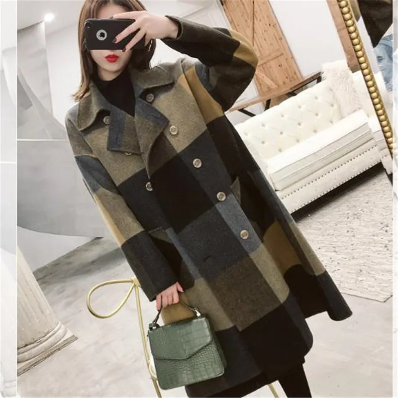New Plaid Woolen Coat Women Autumn Winter Fashion Long Loose Windbreaker Coats Female Thicken Cashmere Winter Woolen Jackets New Plaid Woolen Coat Women Autumn Winter Fashion Long Loose Windbreaker Coats Female Thicken Cashmere Winter Woolen Jackets