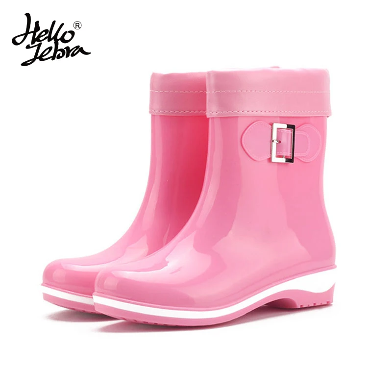 Hellozebra Women Rain Boots Ladies Rubber Comfortable 4Colors Mid Calf