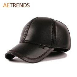 

Leather Baseball Cap Men's Winter Hats with Ears 6 Panel Bone casquette polo Z-1693