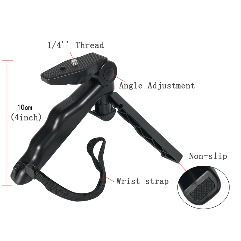 Black Portable Camera Handle 1/4in Mini Tripod Stand,313cm Adjustable Desktop Mount Holder for Mobile Phone/Sports Camera
