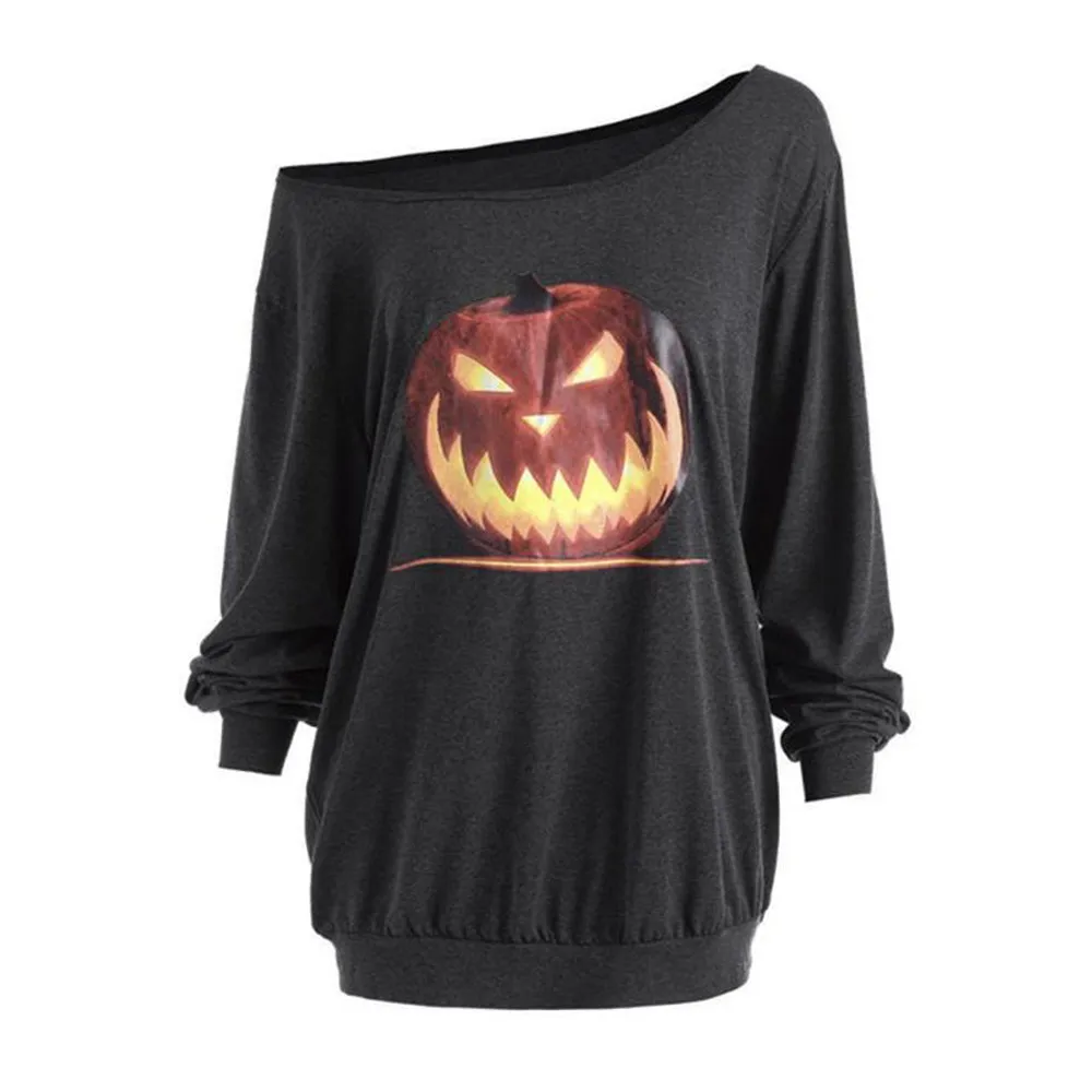 FREE OSTRICH Women Halloween Pumpkin Print Long Sleeve