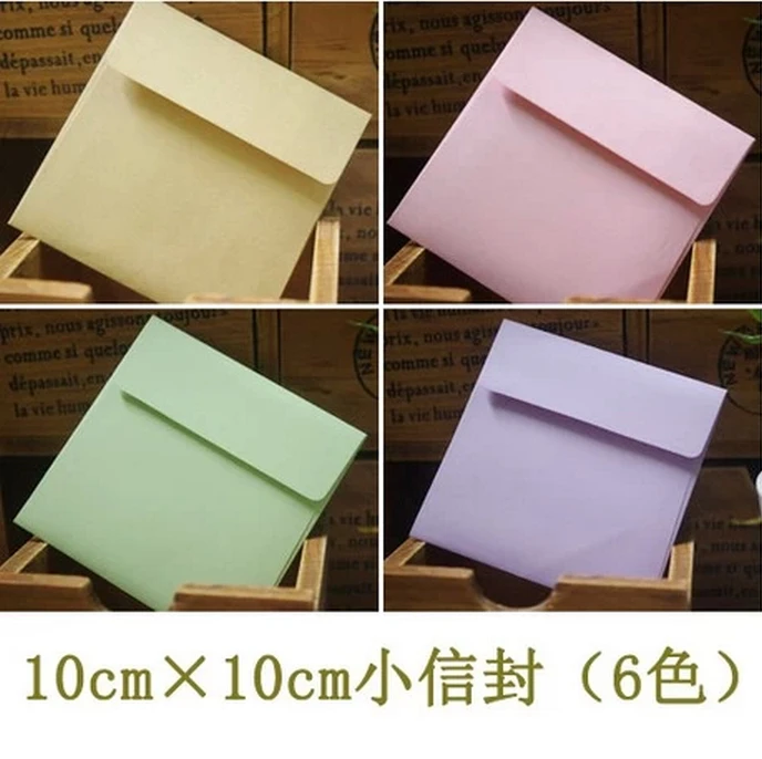 

Free shipping 1Lot=100piece 10cm square small paper envelopes small cards / invitations / membership card holding 6 colors