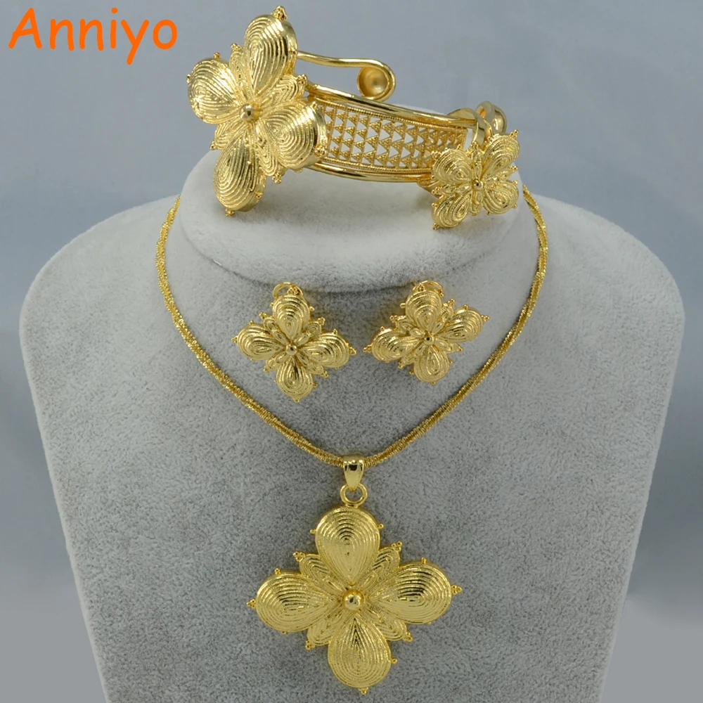 

Anniyo Habesha set ethiopia necklace/earrings/ring/bangle gold color eritrea set,enkutatash ethiopian new year jewelry #000820