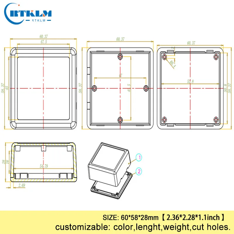 Пластиковый корпус настольный маленький электронный корпус пластиковые корпуса электронная распределительная коробка 60*58*28 мм pcd diy дизайн для коробки pcb