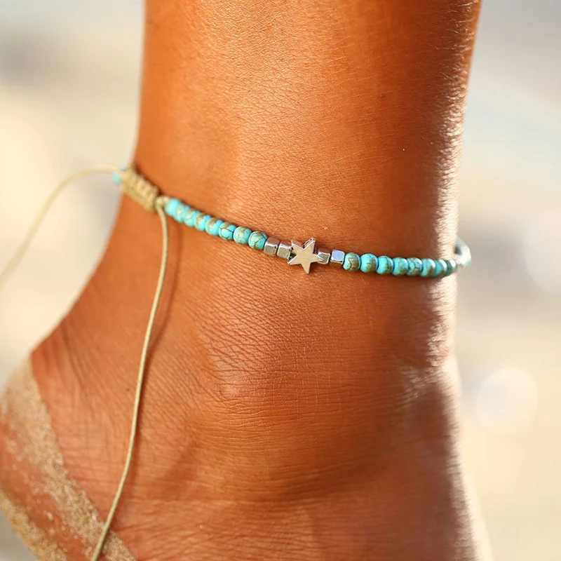 

Bohemian Stars Beads Stone Anklet Bracelet for women Vintage woven Rope Pendant Bracelet on foot Leg Anklet Beach Jewelry Gift
