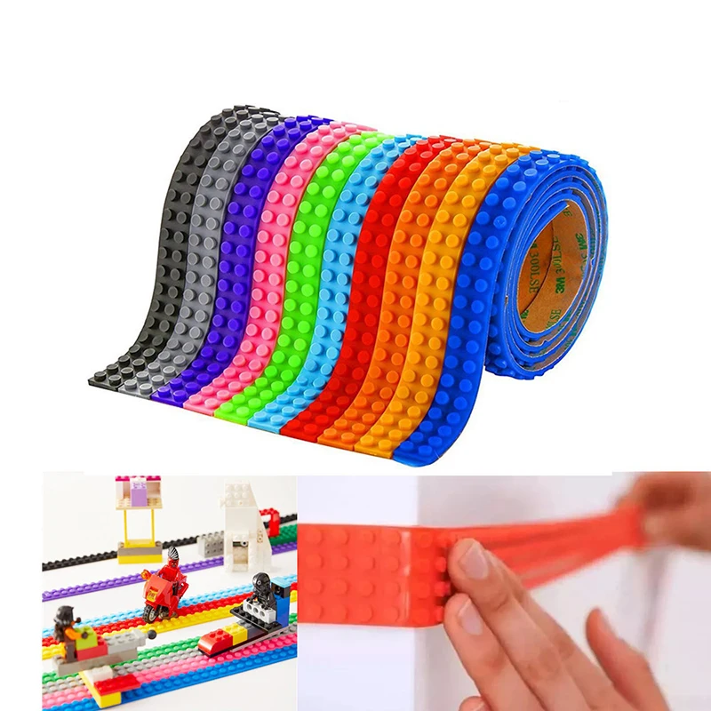 

4pcs 1.6*100CM Silicone Loops Blocks Toy Adhesive Plastic Tape Kids Adults DIY Building Blocks Base Plate Sticky Backing Tape