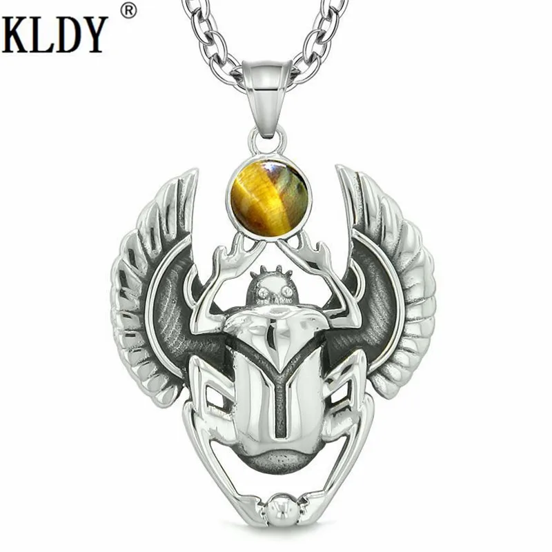 KLDY Punk Amulet Pendant Egyptian Scarab Rebirth Spiritual Life Magic Power red gem stone pendant Necklace Amulet series jewelry