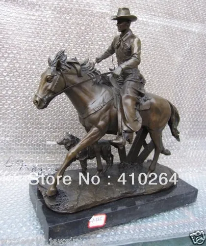 

collectable Bronze West Cowboy Ride And Dog Pure Horse Statue on Marble stone