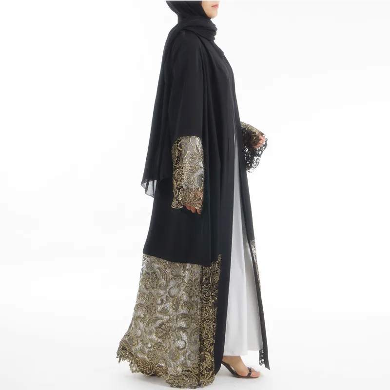 

2017 Muslim set women Malaysia cotton black Abaya long sleeve dress