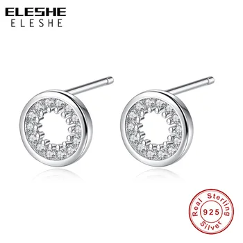 

ELESHE New Trendy 925 Sterling Silver Minimalism Round Circle Stud Earrings for Women Zirconia Stone Earring Silver 925 Jewelry