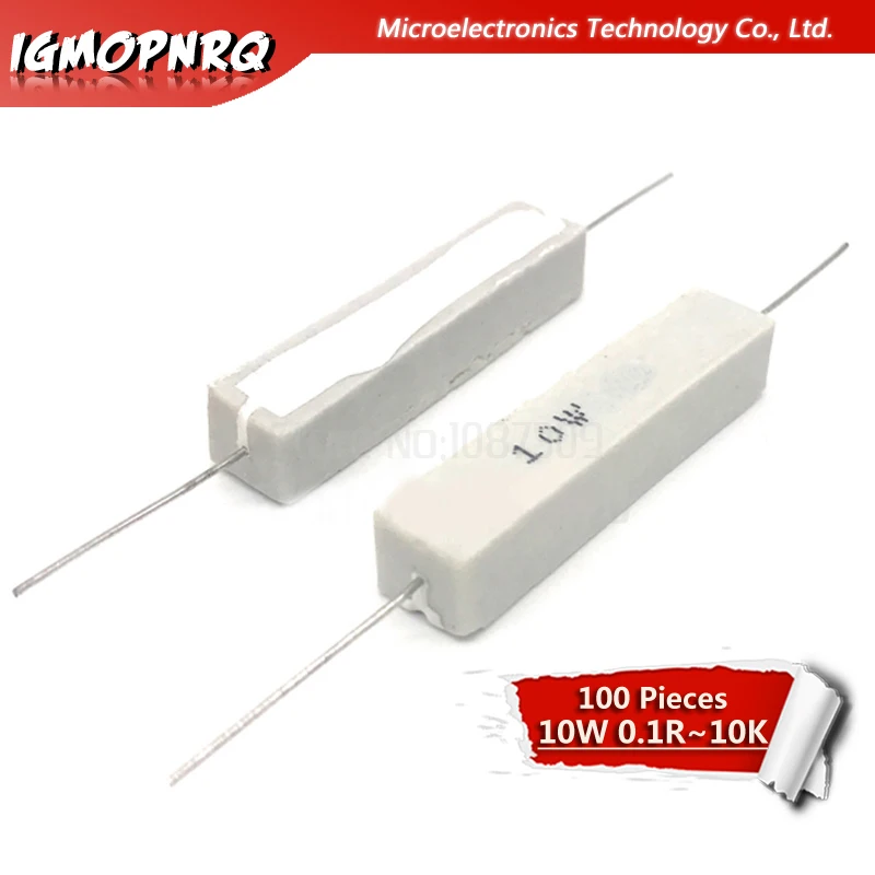 100pcs 10W цемента, резистивный токоудержатель на возраст 1, 2, 5, 8 10 15 20 25 100 Ом 1R 2R 5R 8R 10R 15R 20R 25R 100R Спальня сопротивления