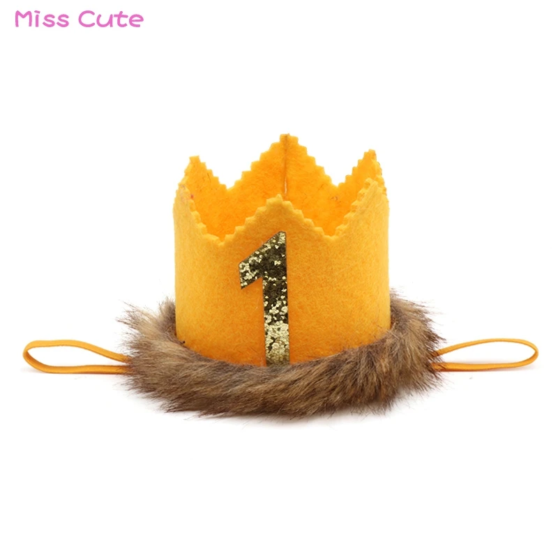 

Baby Girls Crown Birthday Headband First Birthday Party Kids Crown Head Band No-woven Birthday Hat With Fur Baby Hair Accessory