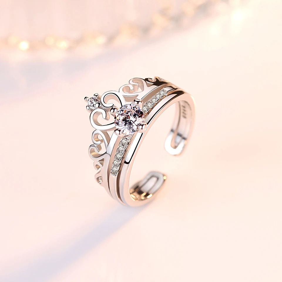 Циркон пара корон кольца для влюбленных женщин мужчин серебряный цвет Открытый регулируемый мужской женский обручальное кольцо модные украшения