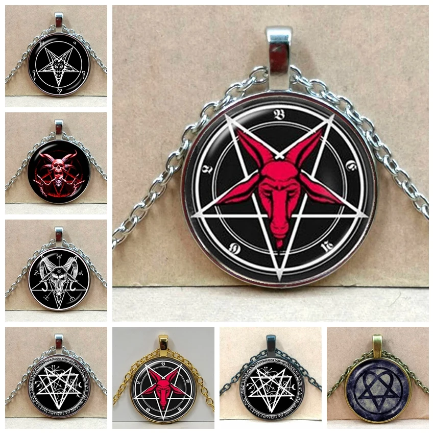 

Supernatural Pentagram Glass Dome necklace Gothic Pendant Satanism Evil Occult Pentacle Jewelry Pagan Charm necklace