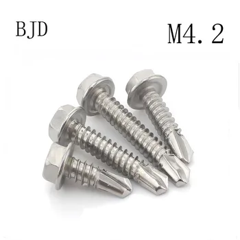

50pcs M4.2 ST4.2 304 stainless steel six corners drilled screw color steel tile self drilling swallow drill tail screws