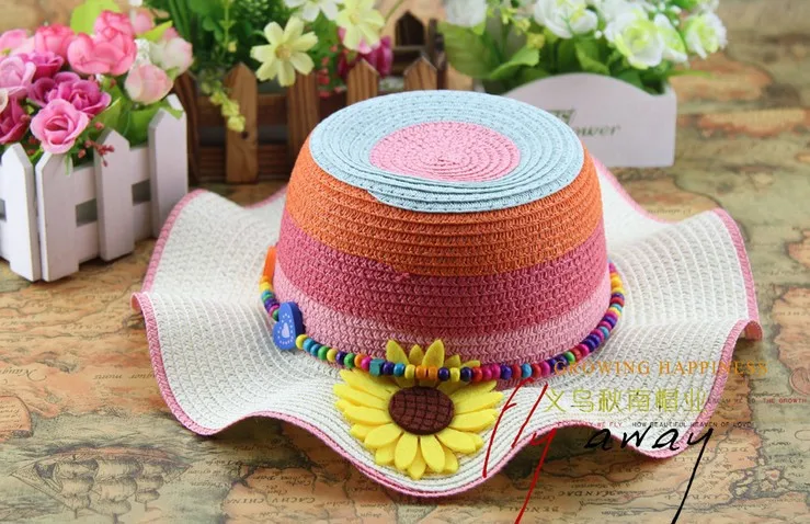 Стиль, 10 шт.,, натуральная ручная тканая детская соломенная шляпка, волнистая соломенная шляпа с цветочным узором для девочек, шляпа от солнца