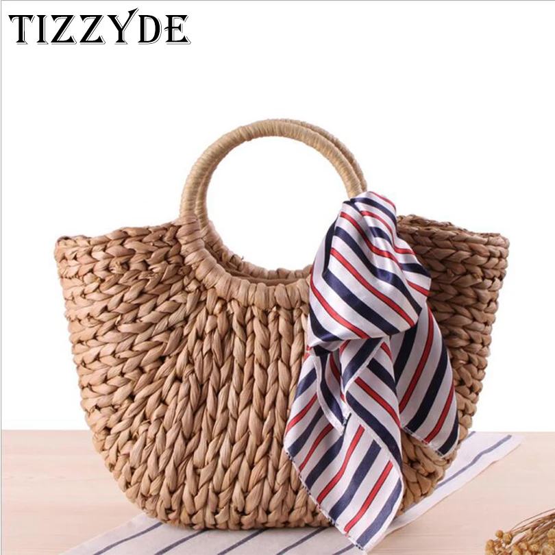 Drop shipping Mori Style Hand woven Straw Bag Scarf Hair Ball Tassel