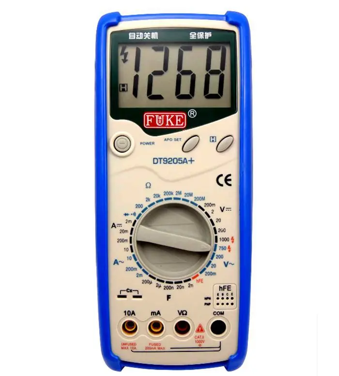 

FUKE DT-9205 + genuine digital multimeter, automatic shutdown, full protection, temperature, frequency of testing.