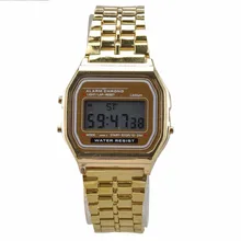 2016 Fashion Retro Vintage Gold Watches Men Electronic Digital Watch LED Light Dress Wristwatch relogio masculino