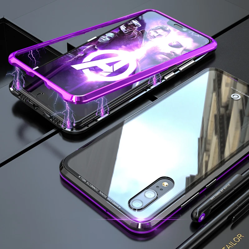 Роскошный Магнитный чехол для Huawei P20 Pro Lite алюминиевый металлический бампер и