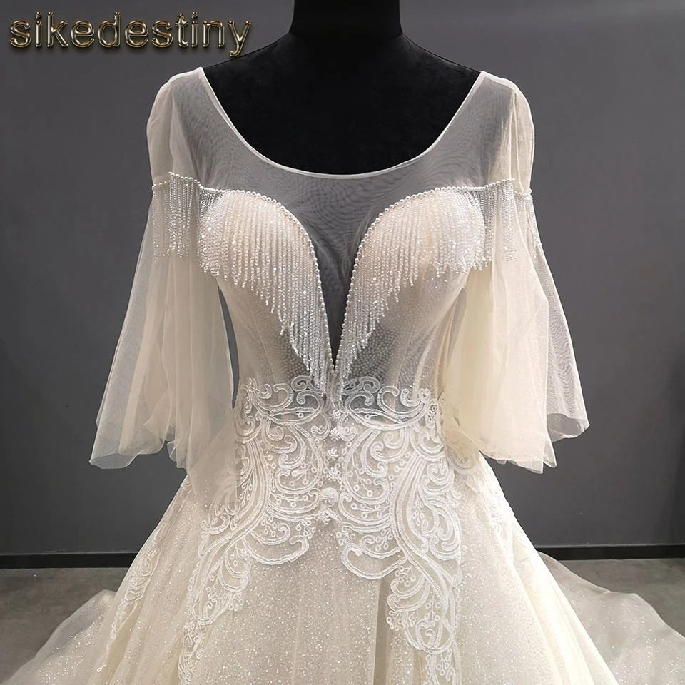 Свадебное платье vestidos de novia рукав "летучая мышь" свадебное платье, украшенное бусинами размера плюс свадебное платье sikeestiny