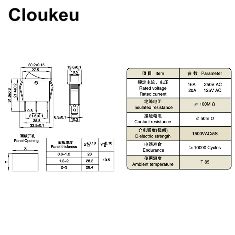 KCD3 LED 2Pin/3Pin 2 файлы/3 файла кнопка питания клавишный переключатель 16A/250V
