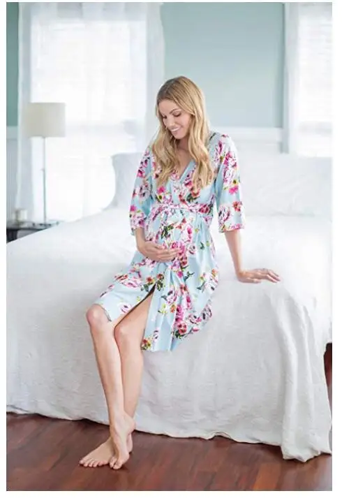Для женщин цветок для беременных ночная рубашка, одежда для сна, халат кимоно пижамы для беременных Уход Пижама; костюм для сна
