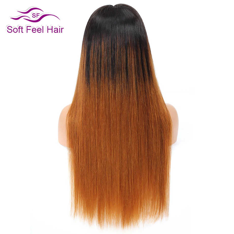 Soft Feel Hair 4x4 Омбре Кружева Закрытие человеческих волос парики предварительно сорвал Омбре бразильский прямой парик для черных женщин T1B/30 парик Remy