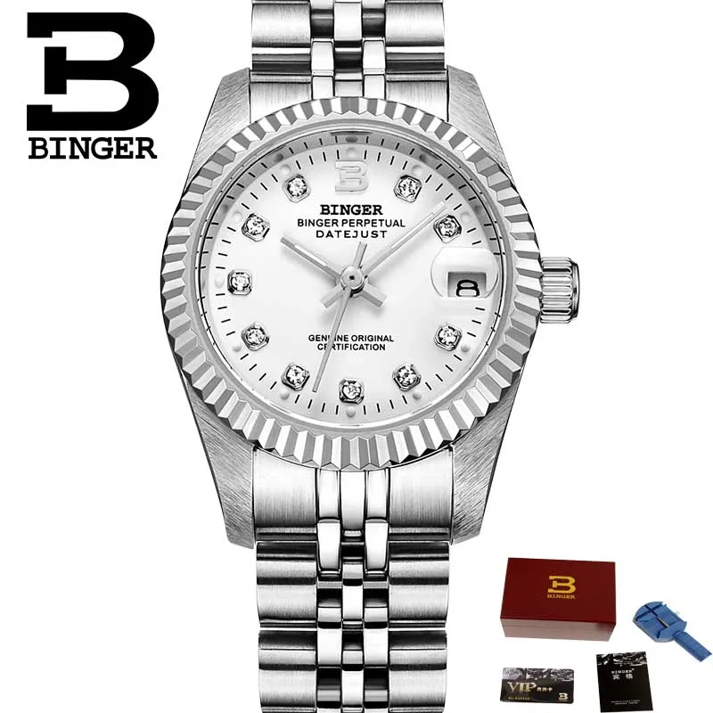 Бингер, настоящие золотые автоматические механические часы, женская форма, женское платье, модные повседневные брендовые Роскошные наручные часы, оригинальная коробка - Цвет: Women watch 06