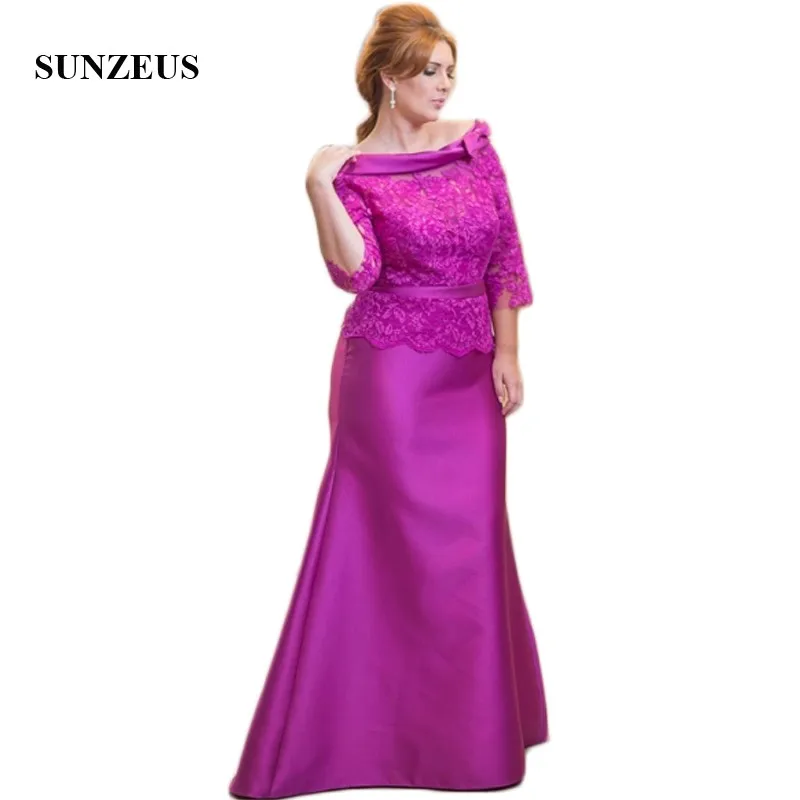Three Quarter Sleeve Sheath Mother's Dress Scoop Lace Formal Wedding