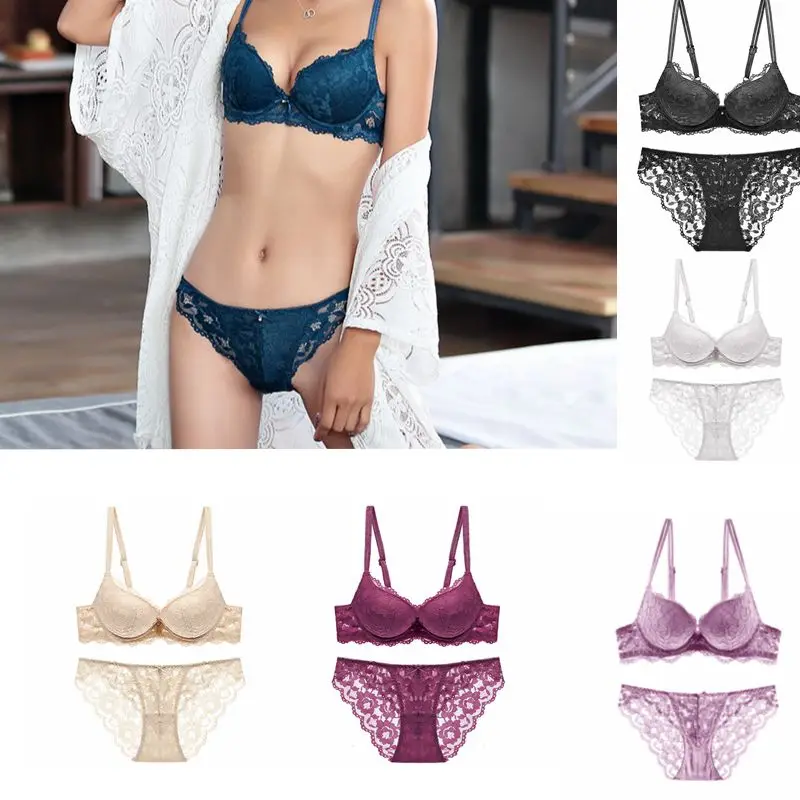  Bra set Lace Lingerie Panty Set Intimates Women Sexy Embroidered Lace Push Up A B C Cup Underwear S