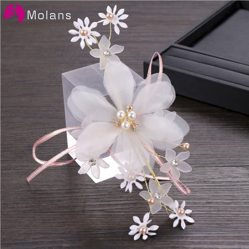 

MOLANS New Feather Flower Hairpins Bridal Headwear Crepe Fabric Pearls Hair Clips for Bride Wedding Photography Accessories