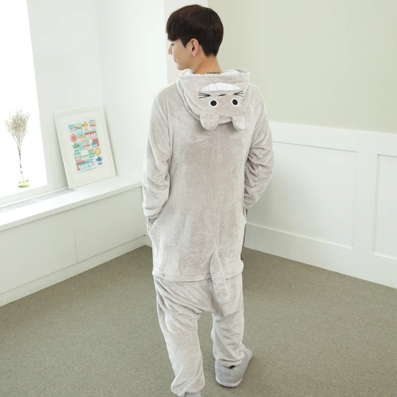 Lovely Cartoon Totoro Cat Onesie For Adults Large Size Flannel Pajamas Kigurumi For Halloween Cosplay Parties Overall Bodysui (6)