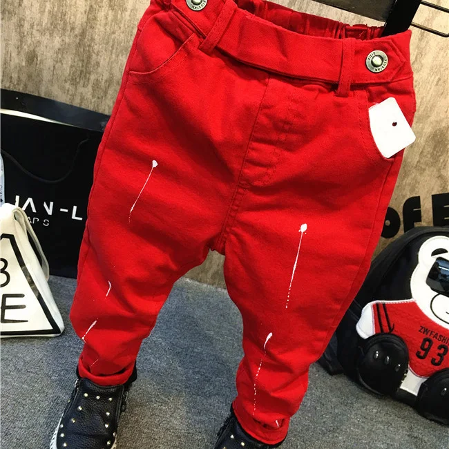 Модные штаны на весну-осень для мальчиков детские повседневные универсальные брюки штаны-шаровары с карманами для малышей красные, винно-красные, синие, для детей 2-7 лет