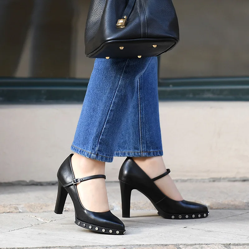 

DorisFanny Genuine leather Pointed toe 9cm High Heels Shoes Elegant Fashion Shoes Spring Summer Women Pumps