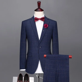 

Famous Brand Mens Wedding Suits Top Quality Dark Blue Oversized Single Breasted Slim Fit Business Dress Casual Tuxedo Suits Male