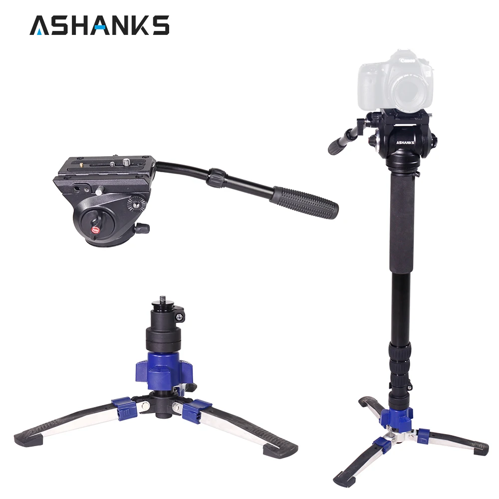 

ASHANKS A750 Camera Monopod + Fluid Damping Head + Unipod Holder for Photo Studio Canon Nikon DSLR with 1/4" 3/8" Mount