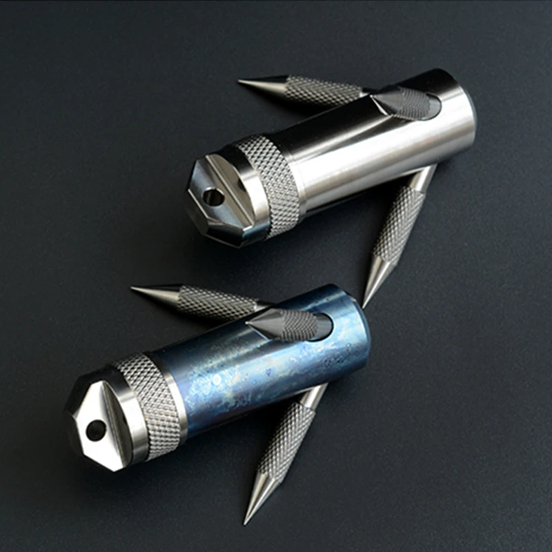 Online 1PC aleación de titanio, portátil cápsula gancho contenedor efectivo píldora impermeable caja de almacenamiento botella de EDC de supervivencia en exteriores de la herramienta