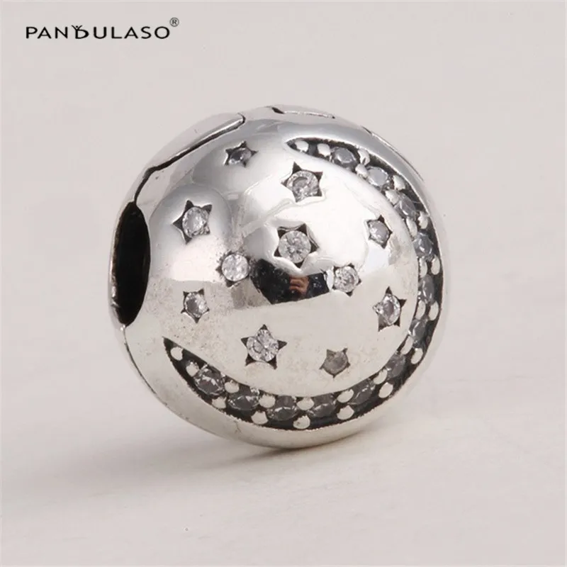 

Pandulaso 925 Sterling Silver Jewelry beads DIY Making Clip Bead With Stars & Moon Shape Fit European Charm Bracelet For Women