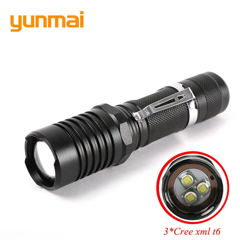 Powerful 10000lm 3*Cree xml t6 LED Flashlight Led Light Torch Lamp by Rechargeable 18650/AAA Battery Portable Waterproof Lantern