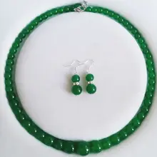 6-14 мм натуральный зеленый нефрит круглые бусы ожерелье серьги ювелирный набор 1" AAA