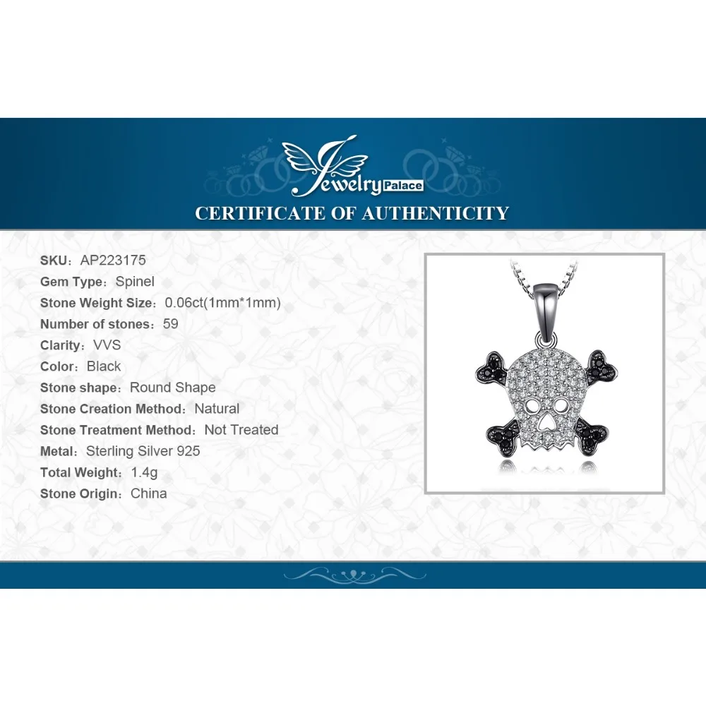 Jewelryдворца череп 0.2ct Подлинная шпинельная Подвеска Ожерелье чистое серебро 925 Кулон Скелет Ювелирная цепь не входит в комп