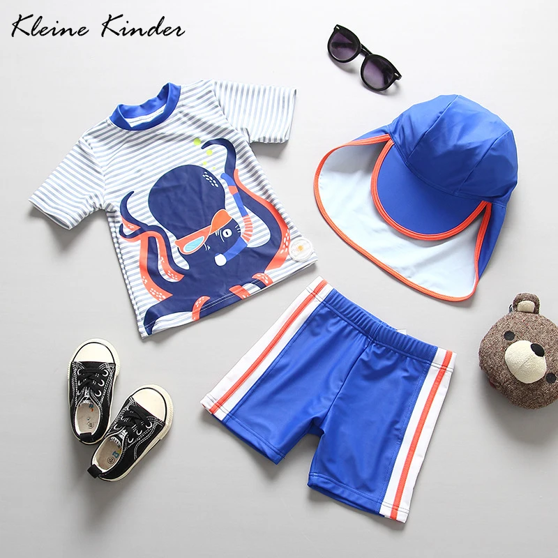 Swimwear Boys UPF50 Sun Protection Children's Swimsuit Octopus Print Three Pieces Toddler Baby Boy Bath Clothes with Hat |