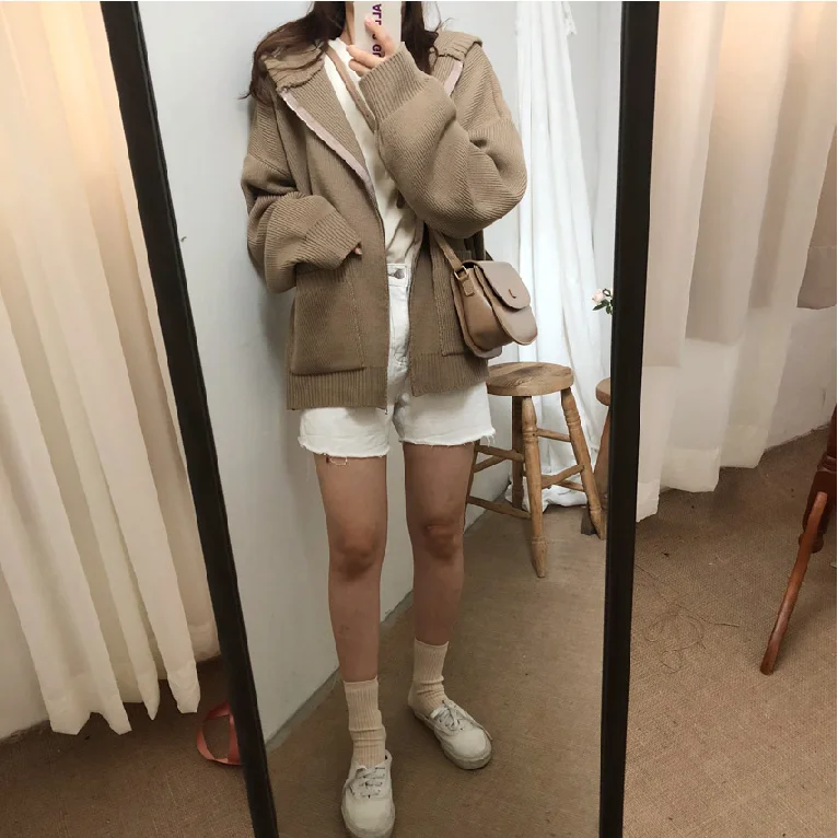 Плотное Пальто Sueter Mujer Pull Femme Hiver женские осенние зимние вязаные кардиганы на молнии свитер с капюшоном повседневное Свободное пальто