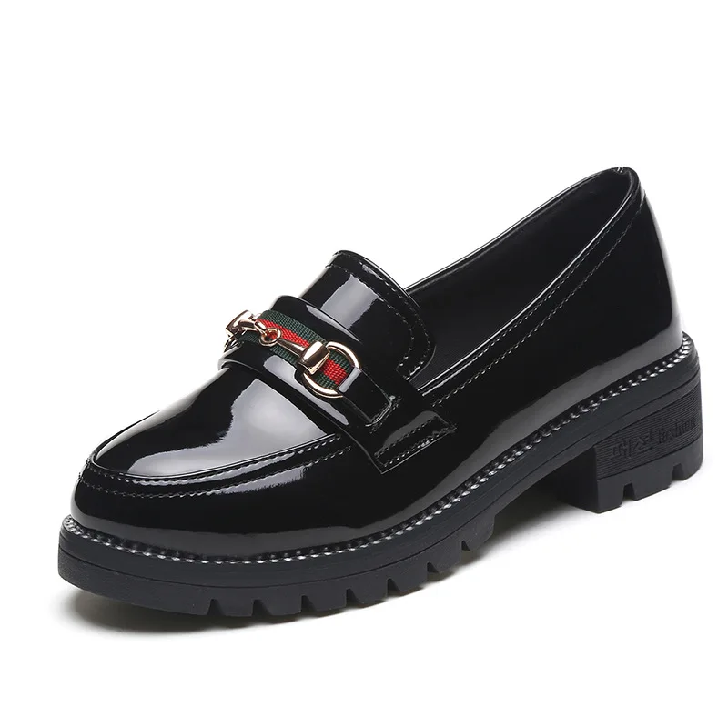 

Hot sale leather shoes women 2018 New autumn casual shoes heels comfortable Non-slip fashion Retro student Thick bottom Loafers