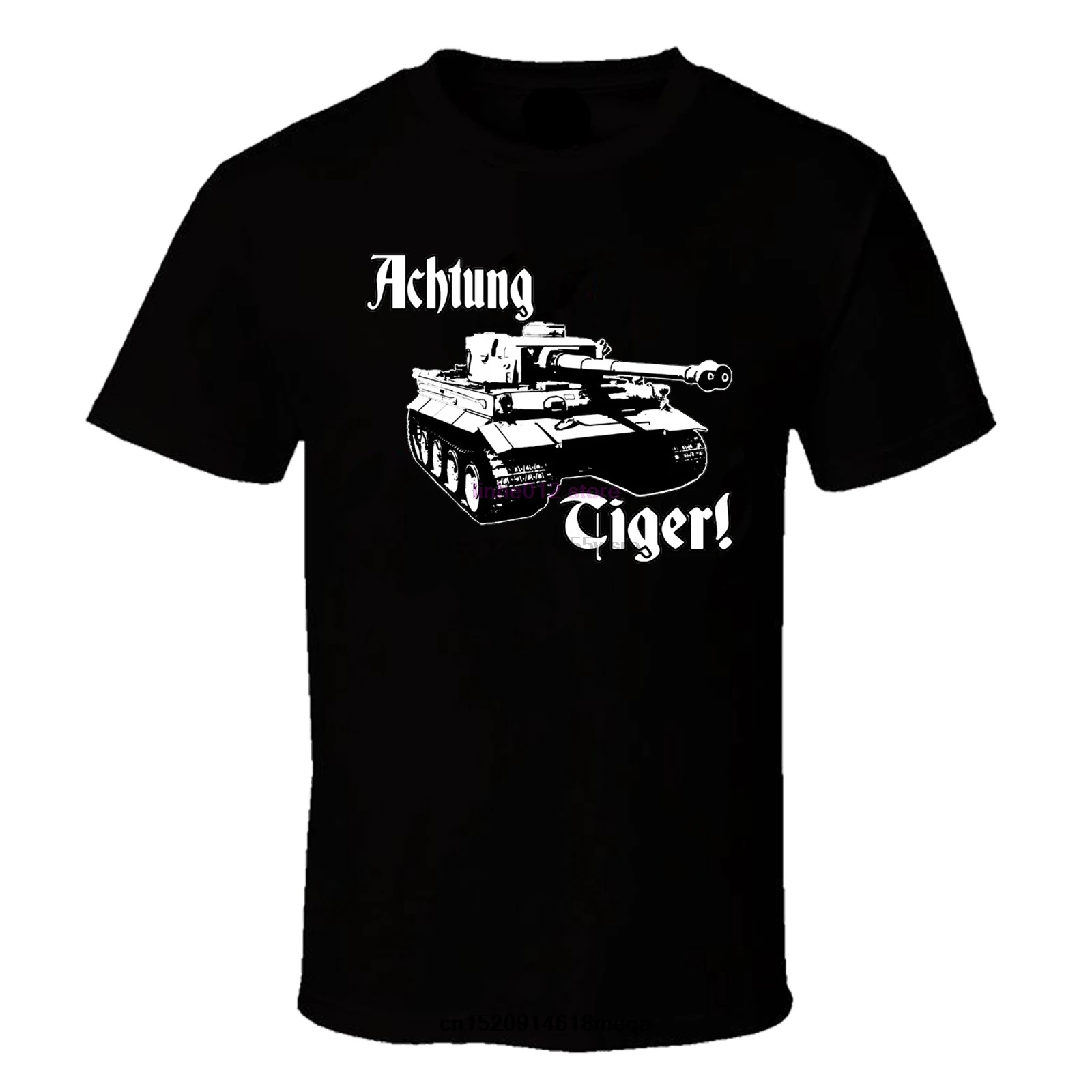 

2019 Mens Achtung Tiger WW2 German Deutschland Wehrmacht Panzer Tank Black Tee Shirt World of War 2 Military Armour T-shirt