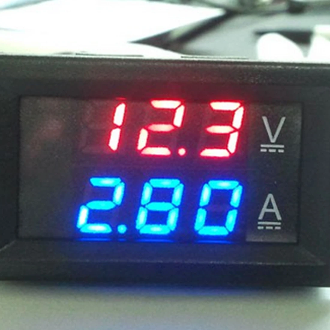 Voltmeter Red Blue LED Dual Voltage Amp Panel Guage Digital Voltage