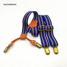 Высокое качество модные синие двойной полосой винтажные подтяжки для мужчин 4 зажимы бронзовый клип подтяжки женщин Регулируемый 2,5 см